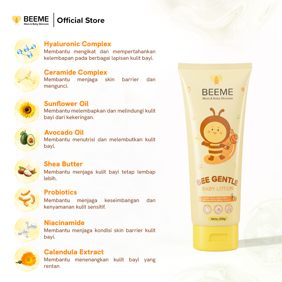 Beeme Bee Gentle Baby Lotion 200ml | Baby Lotion Pelembap Harian Bayi - Gambar 4